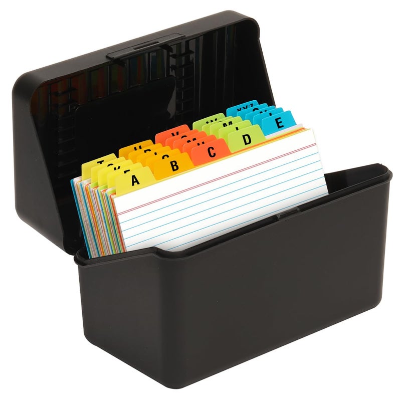 H4D 4x6 Index Card Holder with 100 Heavyweight Ruled Index Cards and 25 Plastic Dividers, Black - Image 1